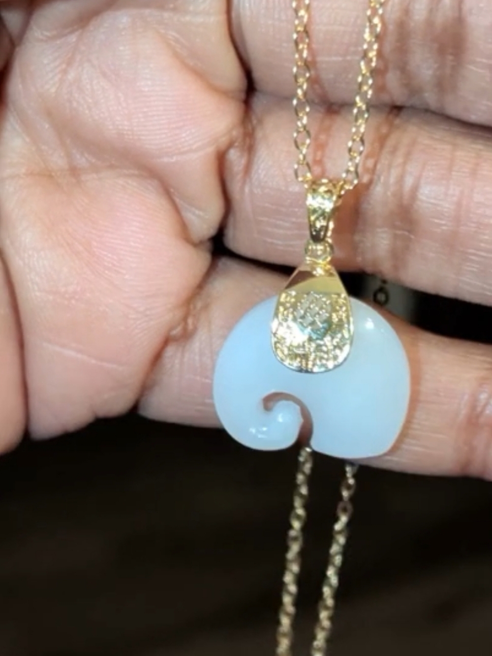 18" Jade Elephant Pendant Necklace Charm 18K Gold Plated Chain Retro Dainty Gems